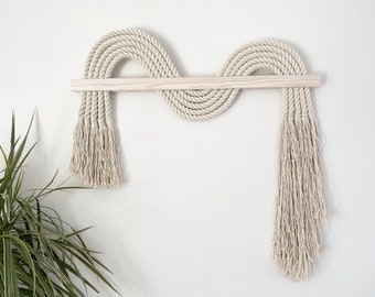 Wavy art Macrame Wall Hanging Textile Fiber Knot Art Fringe Scandi Style, Bohemian Accent, Rope artwork geometric