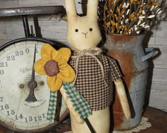 Primitive Spring Bunny Shelf Sitter, Country Prim Doll, Home Decor