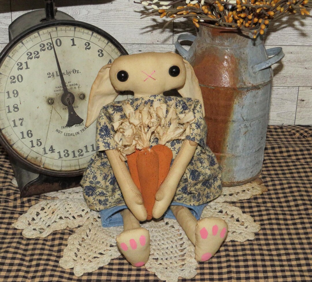 Lil Bunny Doll: Primitive Muslin Rabbit With Carrots - Etsy