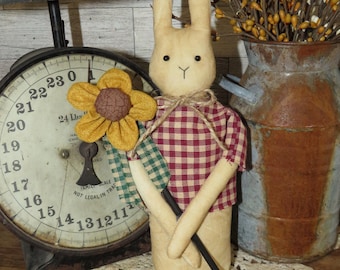 Primitive Spring Bunny Shelf Sitter, Country Prim Doll, Home Decor