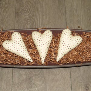 Primitive Heart Bowl Fillers, Set of 3, White Fabric with Red Stars