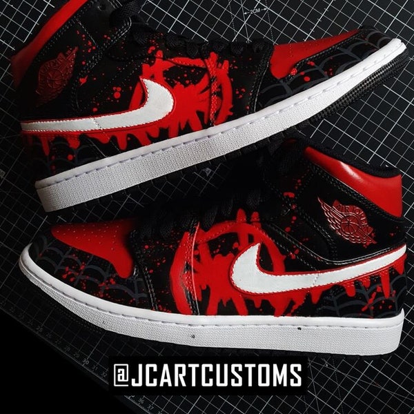 Jordan 1 Miles Morales Custom Shoes - Painted - High quality - Spiderman Venom Ironman Gift Cool Create Design Heroes