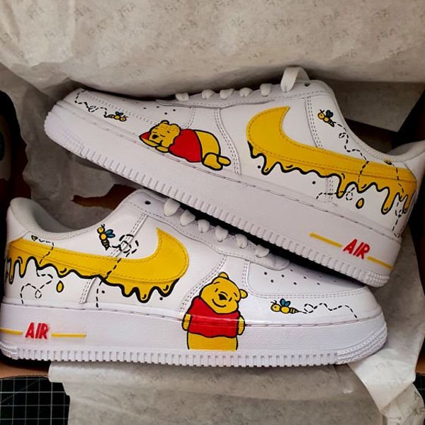 Custom Winnie the Pooh Cartoon - Custom painted shoes kids  sneakers handmade artistic cute honey bear yellow animals