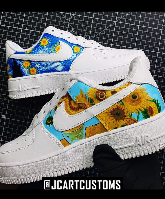 Van Gogh Starry Night Sun Flower Custom Painted Shoes High Quality Stylish  Paint Cool Art Fashion Nike Air Force 