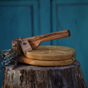 Presse à tortilla mexicaine EXTRA LARGE faite à la main en bois de pin et de chêne