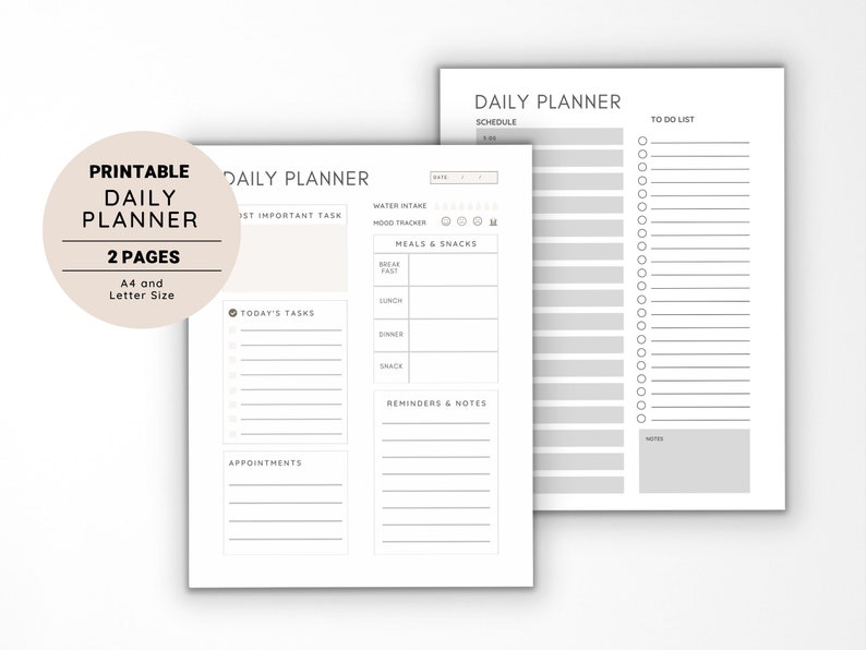 Minimalist Daily Planner Printable Inserts Daily Planner Etsy