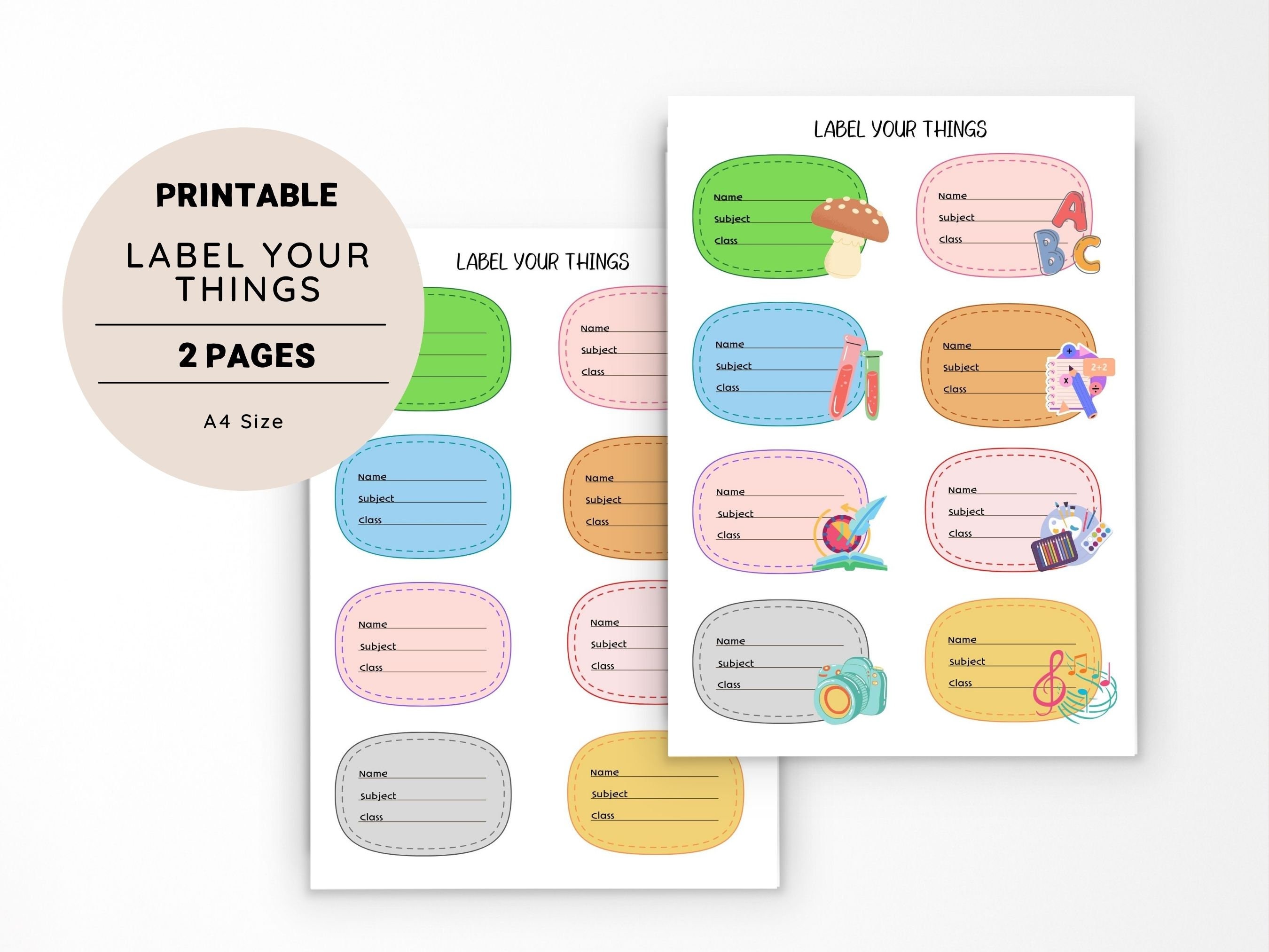 School Supply Labels Printable Stickers Pastel Printable - Etsy