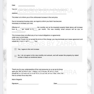 Aviso de aumento de alquiler. PDF/Google Docs/Microsoft Word. Plantilla de propietario. Aumento del alquiler. Aviso al inquilino.