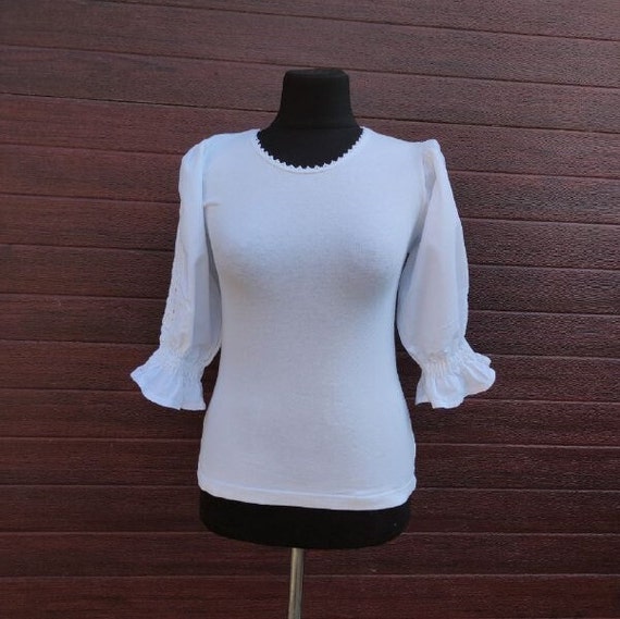 Vintage white trachten t-shirt White dirndl top D… - image 1