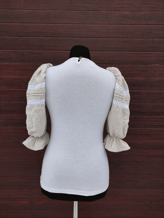 Vintage beige dirndl blouse Linen dirndl crop top… - image 6