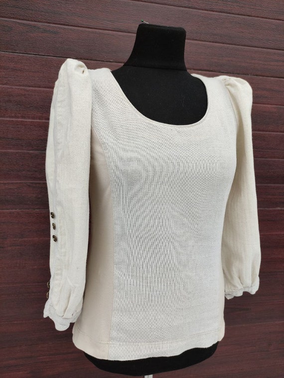 Vintage beige dirndl blouse Linen dirndl crop top… - image 3
