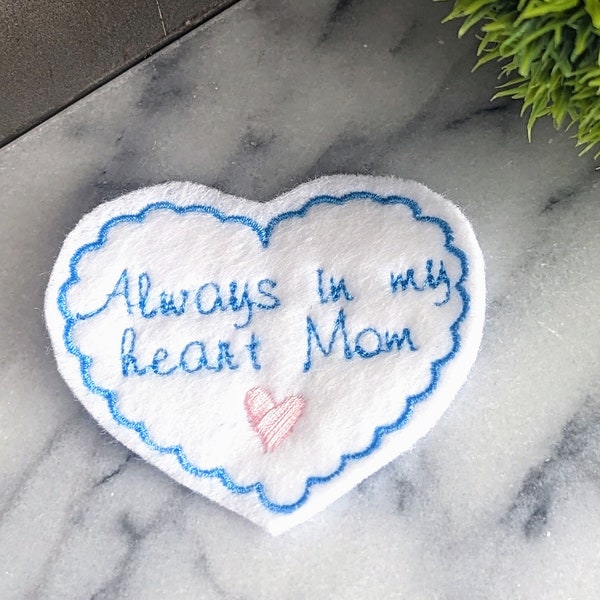 Personalized Embroidered Wedding Dress Patch. Something Blue Embroidered Felt Heart. In Memory Wedding memorial patch.