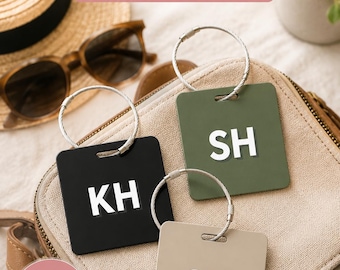 Custom Metal Luggage Tag with loop | 2x2 Personalized Bag Tag, Choose Tag & Font Color, Durable Travel Accessory, Gift Ready in Shadow Box