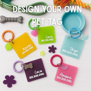 Custom pet tag. Acrylic Pet Tag with Name & Charm – Personalized Pet Tag, Cute Cat Tag, Quiet Pet Tag, Tag for Collar. Dog tag. Pet gift.