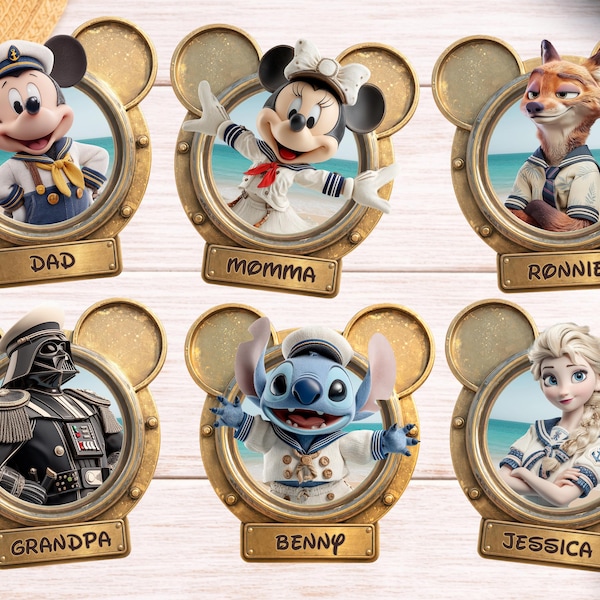 Disney Cruise Door Magnets Personalized | Custom Family Characters | DCL Stateroom Door Decorations | Cruise Door Magnet Set Add Your Name