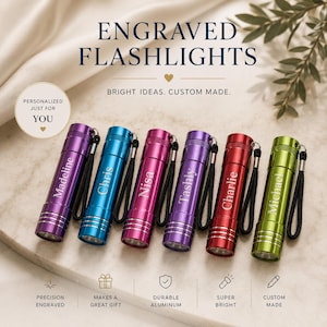 Custom Engraved Mini Flashlight | Carabiner Clip or Keychain | Badge Light | Camping, Summer Camp, Nurse Gift, Kids Light