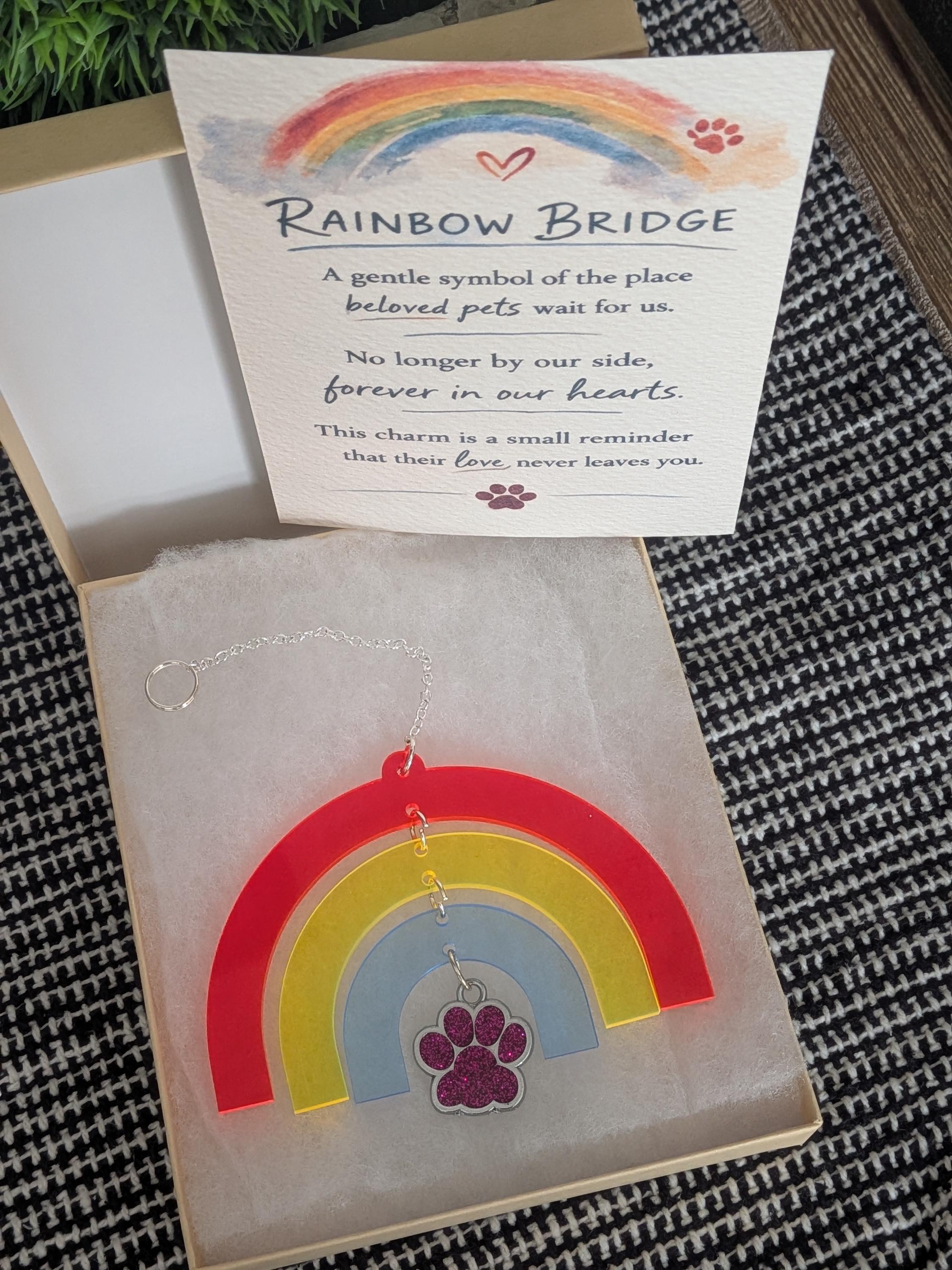 Personalized Rainbow Bridge Pet Memorial Charm, Custom Dog Cat Loss ...