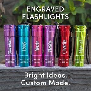 Custom Engraved Mini Flashlight | Carabiner Clip or Keychain | Badge Light | Camping, Summer Camp, Nurse Gift, Kids Light