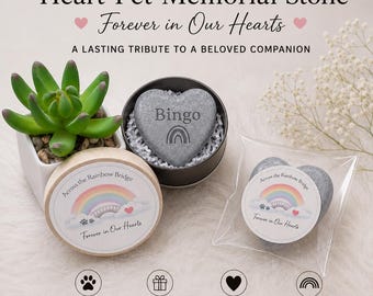Cœur de pierre commémoratif personnalisé pour animal de compagnie | Cadeau personnalisé Rainbow Bridge pour chien ou chat | Souvenir gravé