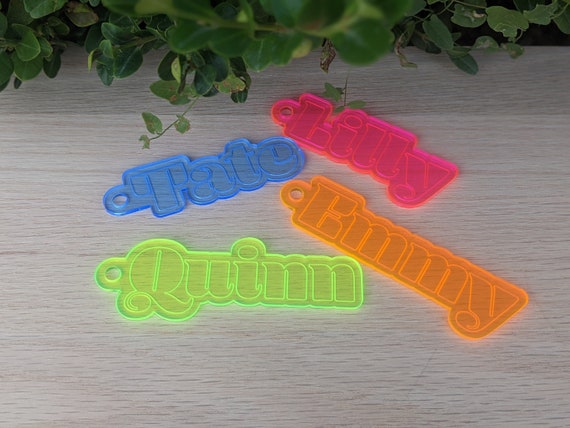 Personalized Neon Name Tags | Sports Bag Tag | School Bag Custom Name Tag | Diaper Bag and Stroller Tags | Neon Custom Key Chain
