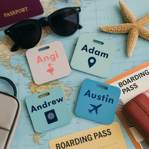 Custom Metal Luggage Tag 2x2 Double Sided Personalized Bag Tag Double Sided Metal Bag Tag Travel Gift Kids Bag Tag Travel Accessory