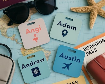 Custom Metal Luggage Tag 2x2 Double Sided Personalized Bag Tag Double Sided Metal Bag Tag Travel Gift Kids Bag Tag Travel Accessory