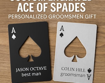 Custom Engraved Playing Card Bottle Opener – Groomsmen Gift, Poker Night Favor, Bar Tool | Ace of Spades Personalized