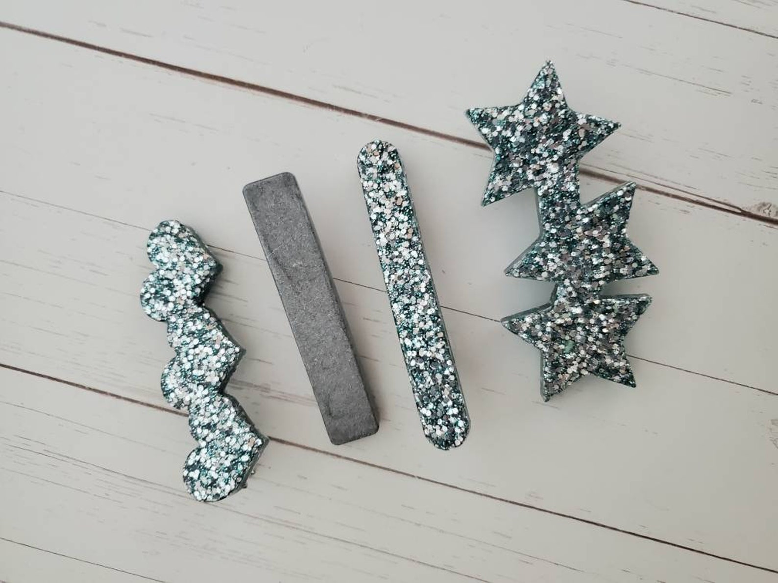 Blue glitter barrettes star barrets grey hair clips silver Etsy