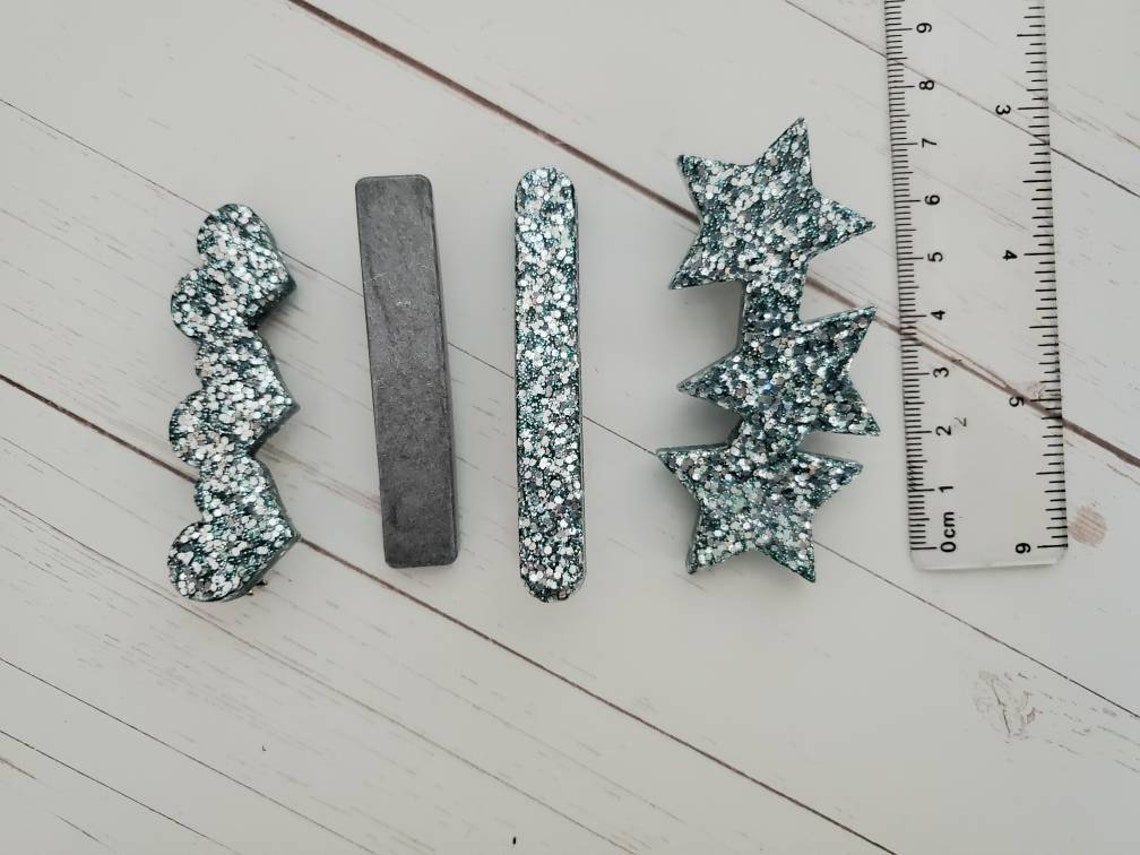Blue glitter barrettes star barrets grey hair clips silver Etsy