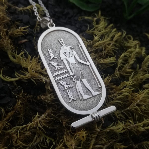 Seth Cartouche The Ancient Egyptian God of Chaos, War, Storms- 925 Sterling Silver- Unisex Name Necklace