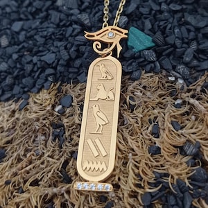 Personalisierte Ägypten Kartusche Halskette, Gold ägyptische Hieroglyphen Namen Halskette, alte ägyptische Schreibschrift Halskette, ägyptische Symbole Halskette