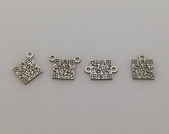 QR Code Logo Charm Link Tag for Your Brand Two Side Engrave Charm with Hoops