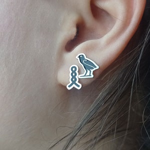 Egyptian Hieroglyphic Letter Stud Earrings, Ancient Egyptian Jewelry, Hieroglyphic Symbol Earrings