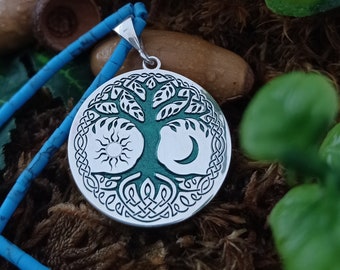 Yggdrasil The Tree of Life and Moon and Sun Ancient Viking Customize Necklace 925 Sterling Silver