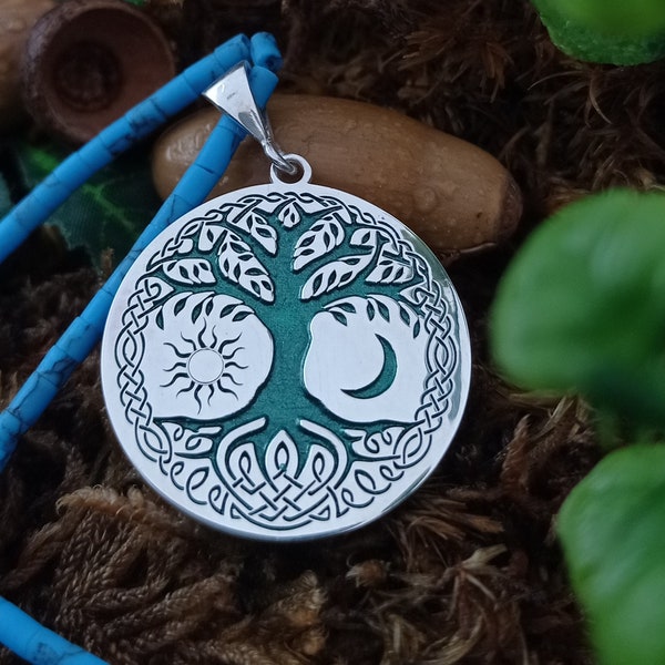 Yggdrasil L'Arbre de Vie et Lune et Soleil Ancien Viking Personnaliser Collier Argent Sterling 925