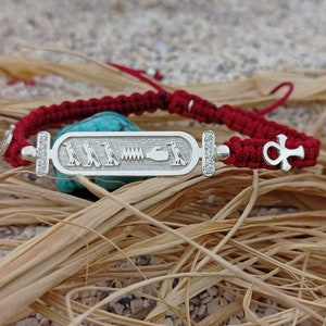 Bracelet cartouche égyptien en argent, bijoux égyptiens anciens, bracelet cartouche personnalisé, bracelet prénom hiéroglyphique en argent sur mesure
