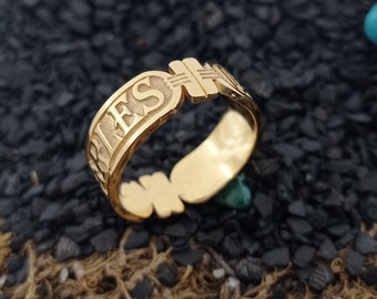 18Kエジプト結婚指輪、ユニセックスヒエログリフリング、ヒエログリフ