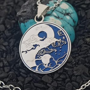 Custom Made Silver Yin Yang Necklace with Name, Personalized Night and Moon Yin Yang Pendant, Tai Chi Necklace, Zen Pendant Jewelry