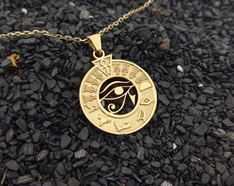 Egypt Hieroglyph Cartouche  Necklace with Semi Precious Stone Chain| Eye of  Ra Necklace | Eye of the Horus | Ancient Style Accessory