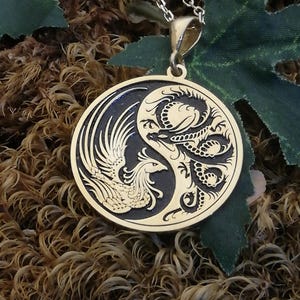 Custom Made Silver Yin Yang Necklace with Name, Personalized Phoenix and Dragon Yin Yang Pendant, Tai Chi Necklace, Zen Pendant Jewelry