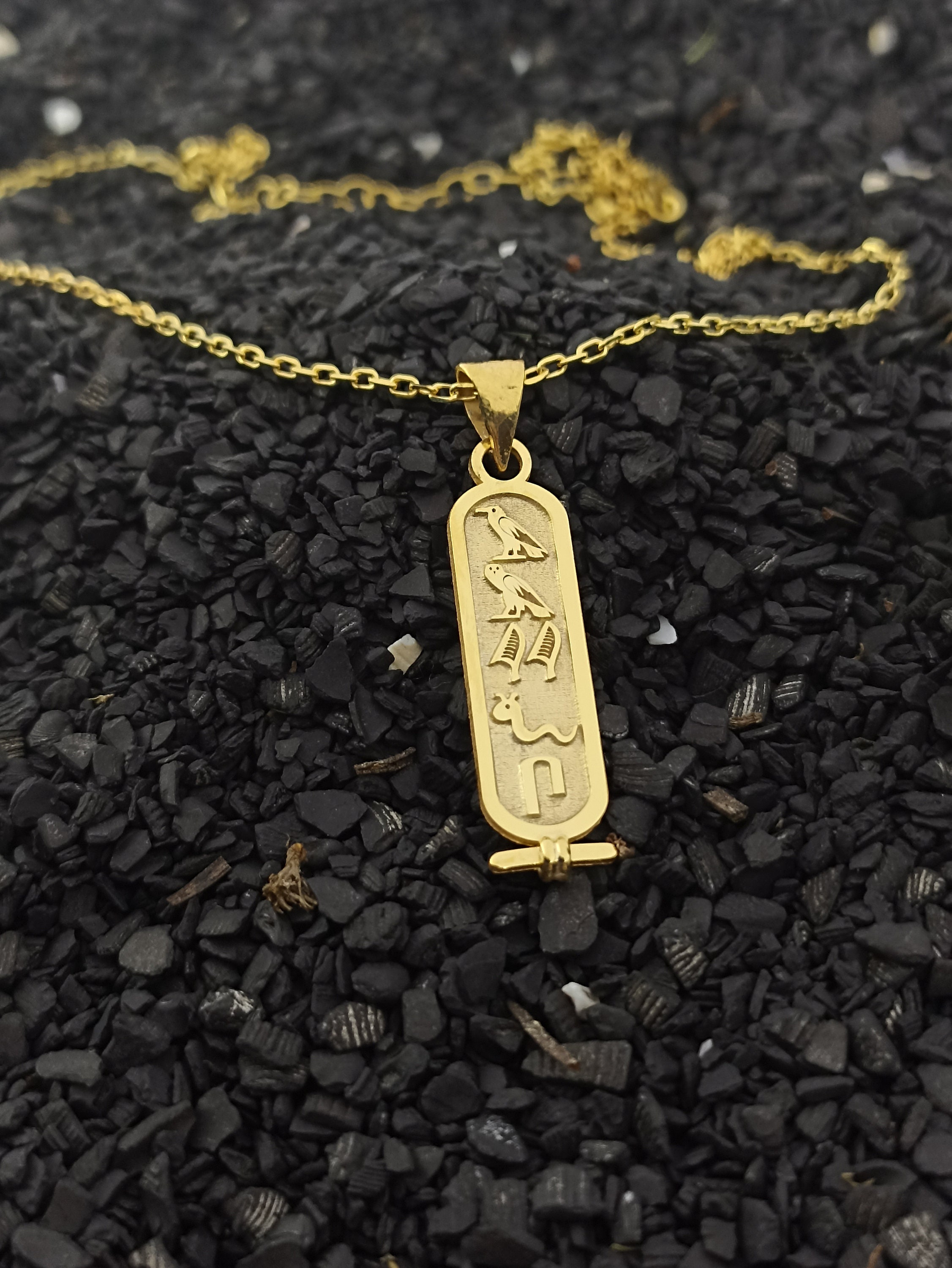 PAUL Egyptian Hieroglyphics Pendant 18K Gold - Ruby Lane