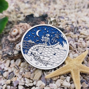 Custom Made Silver Skeleton Yin Yang Necklace with Name, Personalized Gothic Yin Yang Pendant, Tai Chi Necklace, Zen Pendant Jewelry
