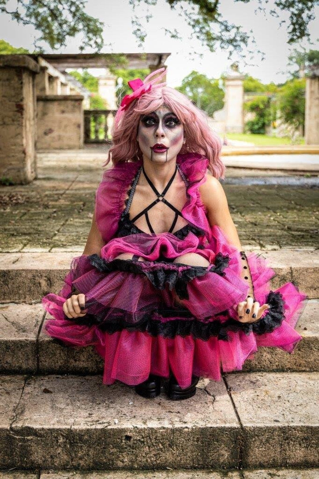 COMPLETE PUPPET Costume With A 3 Hoop Tiered Pink and Black