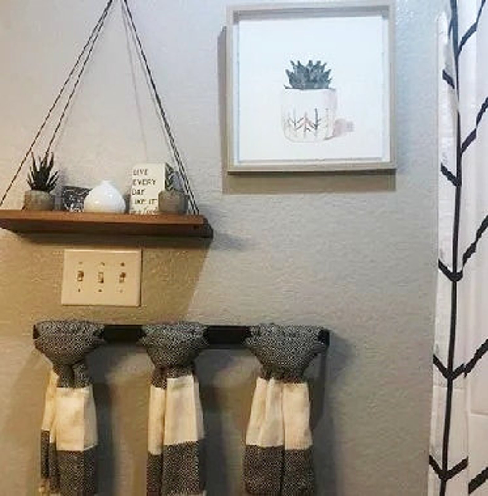 Wooden Rope Swing Wall Hanging Plant Flower Pot Tray Mounted Etsy