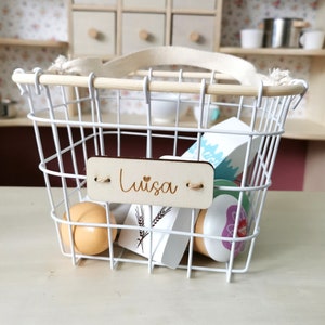 Personalized children's shopping basket with name - grocery store - shop - metal basket with rattan edge - name plate