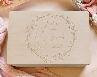 Bewaardoos voor zwangerschapsherinneringen | Gepersonaliseerd kraamcadeau | Houten doos gegraveerd met naam en datum | Houten babydoos