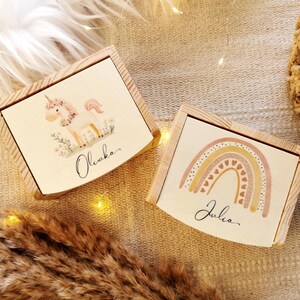 Schmuckkästchen Schmuckkiste Haargummibox aus Holz mit Spiegel personalisiert mit farbigem Motiv Einhorn Regenbogen
