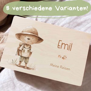 Gepersonaliseerde avonturenherinneringsdoos | Speelgoeddoos met naam | Cadeau voor geboorte of doop | Schatkist met safari-jungledieren