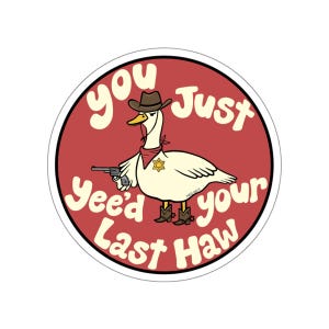 Die-Cut Stickers - Funny Goose &#39;You&#39;ve Yee&#39;d Your Last Haw&#39; Design, Laptop Decal, Water Bottle Sticker, Car Bumper Decal, Hilarious Animal