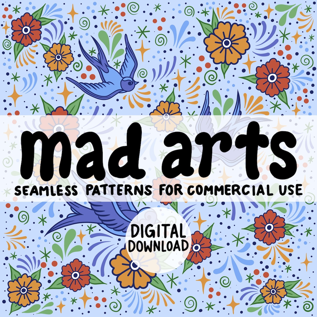 Floral Birds Seamless Digital File, Bright Fun Repeat Pattern ...